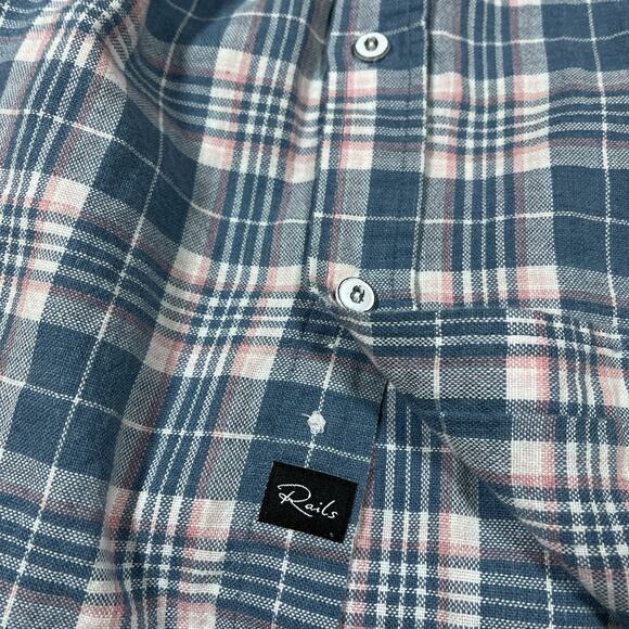 Rails Mens Wyatt Shirt Button Up Long Sleeve Melon Pink Blue Plaid Cotton Large - Picture 10 of 10